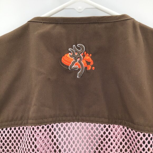Women's Browning Shooting Hunting Vest Pink Brown Zip Vented Quilted Shoulders - Picture 9 of 13
